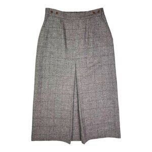 Orvis Size 10 Grey Brown Wool Skirt Button Front Long Lined Pockets